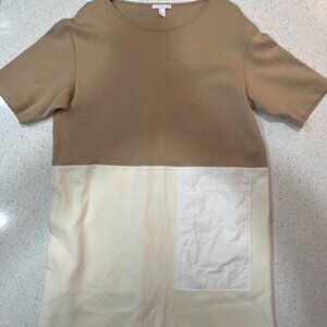 COS Tan Beige Colorblock Short Sleeve Shirt Dress Women's Size Small S